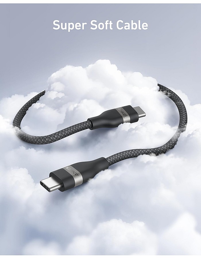 كابل USB نوع C من انكر سلك مضفر معاد تدويره 240 وات 1.8 متر بمنفذ إلى شحن سريع النوع لايفون 15 - برو بلس ماكس وماك بوك وايباد اير 4 وجالاكسي S23 والم
