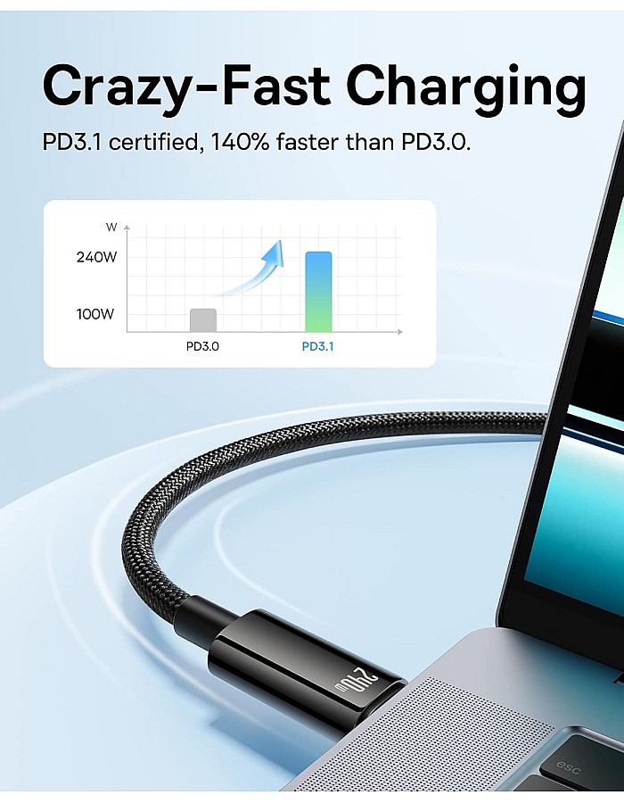كابل USB من باسيوس بطول 10 قدم متوافق مع لابتوب وتابلت وهاتف ذكي وجهاز ألعاب وكاميرا