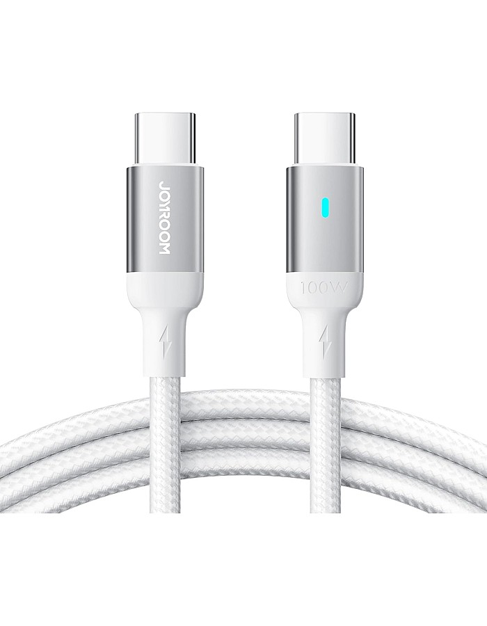 Joyroom JR‑S‑CC100A10 Extraordinary Series 100W USB‑C to USB‑C Fast Charging & Data Cable, Nylon Braided, 1.2 m – High‑Speed PD Charging and 480 Mbps Sync – White | 12 Months Warranty