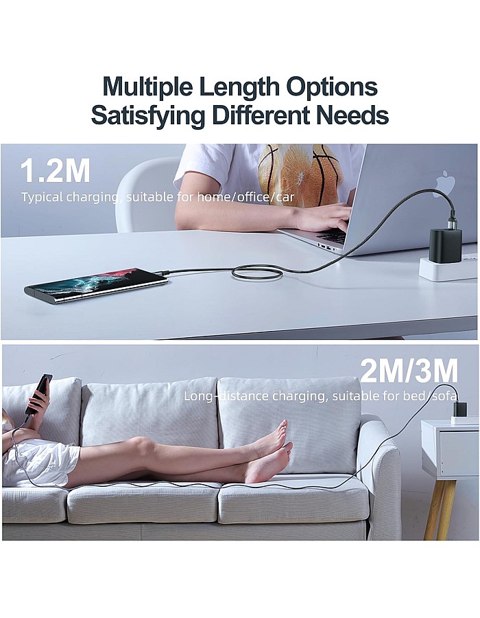 Joyroom JR‑S‑CC100A10 Extraordinary Series 100W USB‑C to USB‑C Fast Charging & Data Cable, Nylon Braided, 1.2 m – High‑Speed PD Charging and 480 Mbps Sync – White | 12 Months Warranty
