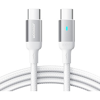 Joyroom JR‑S‑CC100A10 Extraordinary Series 100W USB‑C to USB‑C Fast Charging & Data Cable, Nylon Braided, 1.2 m – High‑Speed PD Charging and 480 Mbps Sync – White | 12 Months Warranty