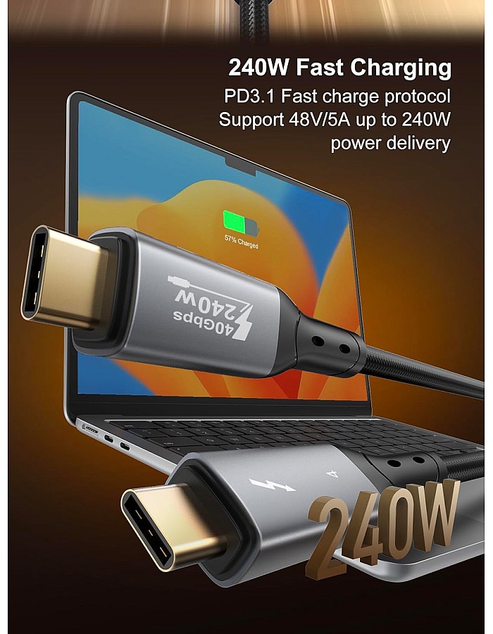 كيبل USB 4 من لدنيو 240 وات USB-سي إلى USB-سي 40 جيجابايت نقل التاريخ 8K 60 هرتز او مزدوج 4K 60 هرتز-1 م متوافق مع آيفون 15/آيفون 16/s22 الترا/s23 الترا/s24 الترا