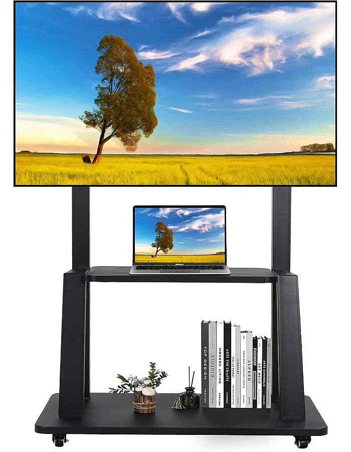 Maiproo Rolling TV Stand for 32-75 Inch, Heavy-Duty Mobile TV Cart with Wheels, Lockable, Height Adjustable, Holds up to 100lbs, Black