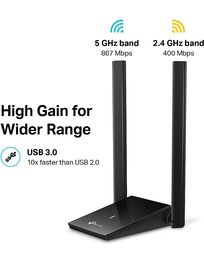 TP-Link USB WiFi Adapter for PC (Archer T4U Plus)- AC1300Mbps Dual Band Wireless Network Adapter for Desktop with 2.4GHz/5GHz High Gain 5dBi Antennas, Supports Windows 10/8.1/8/7, Mac OS