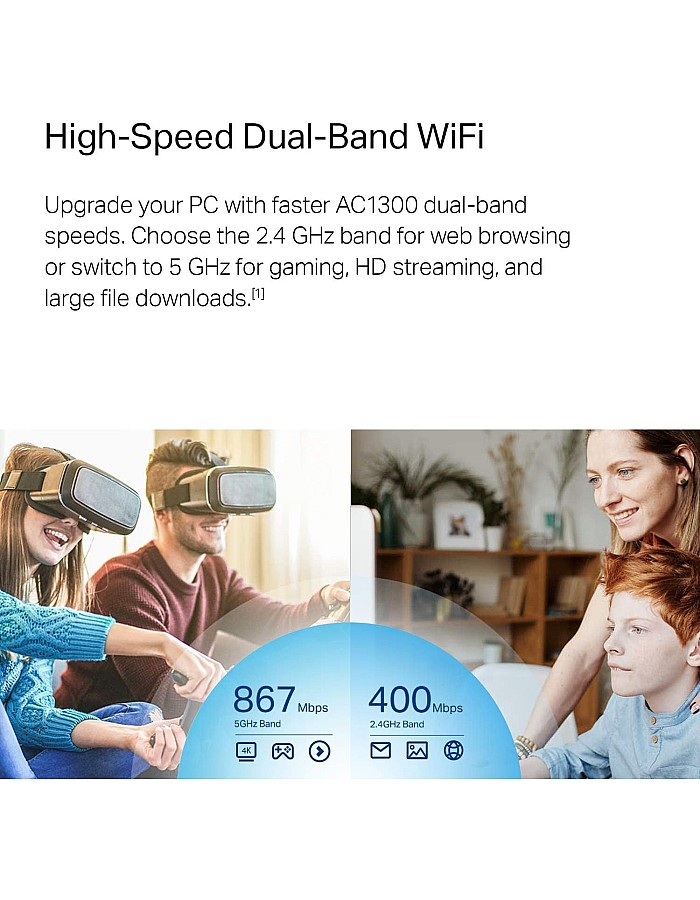 TP-Link USB WiFi Adapter for PC (Archer T4U Plus)- AC1300Mbps Dual Band Wireless Network Adapter for Desktop with 2.4GHz/5GHz High Gain 5dBi Antennas, Supports Windows 10/8.1/8/7, Mac OS