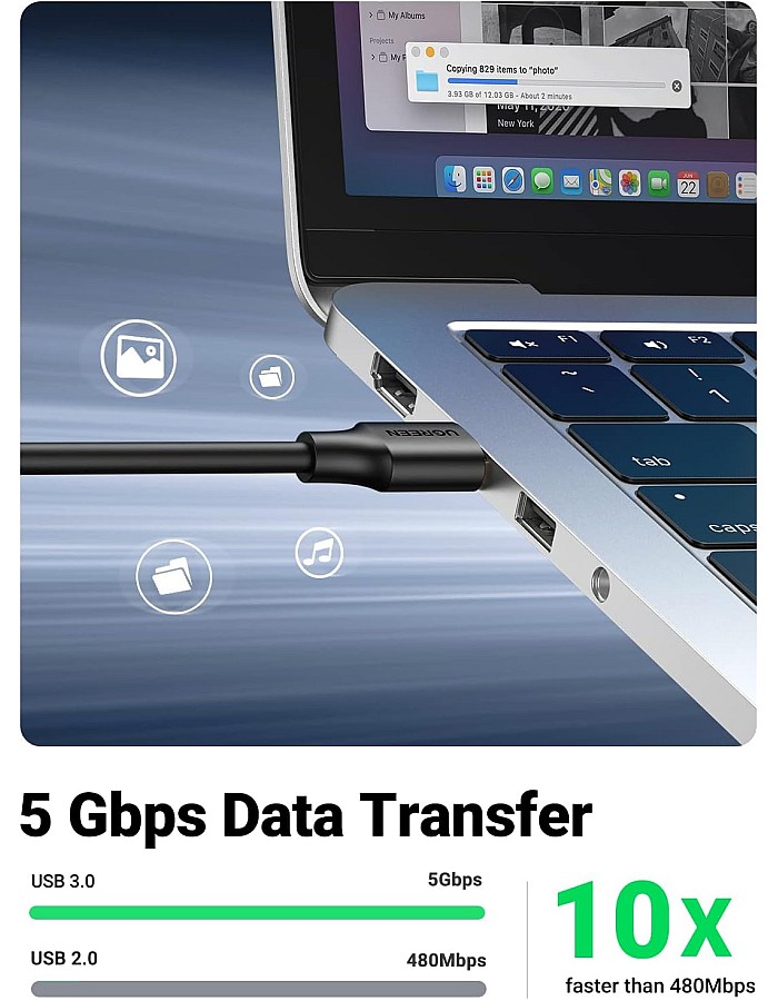 كابل USB من يوجرين بطول 5 متر متوافق مع الكمبيوتر واللابتوب وPS4 ولوحة المفاتيح والطابعة وقارئ البطاقات والكاميرا