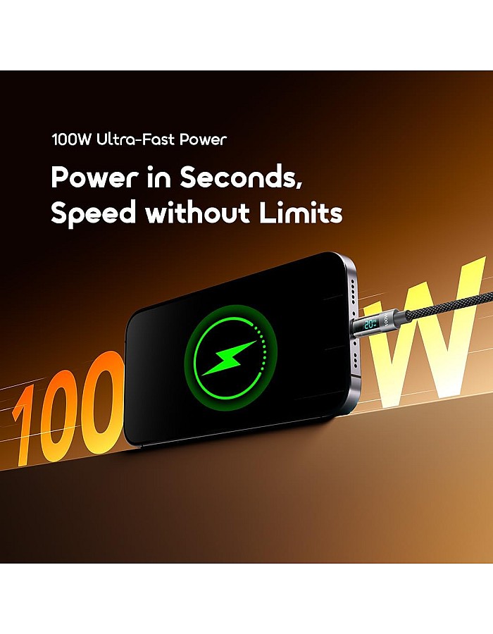 كابل شحن سريع USB-C إلى USB-C بقدرة 100 وات و5 أمبير ومزامنة بيانات عالية السرعة للأجهزة بمنافذ USB-C OCD-175CC، كابل شحن من اورايمو، بطول 1.2 م ولون أسود
