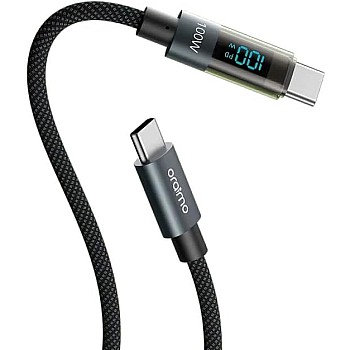 كابل شحن سريع USB-C إلى USB-C بقدرة 100 وات و5 أمبير ومزامنة بيانات عالية السرعة للأجهزة بمنافذ USB-C OCD-175CC، كابل شحن من اورايمو، بطول 1.2 م ولون أسود