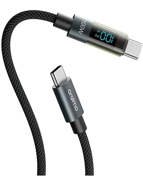 كابل شحن سريع USB-C إلى USB-C بقدرة 100 وات و5 أمبير ومزامنة بيانات عالية السرعة للأجهزة بمنافذ USB-C OCD-175CC، كابل شحن من اورايمو، بطول 1.2 م ولون أسود