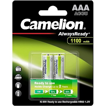 Camelion Always Ready Solar Rechargeable AAA Ni-MH Batteries – 1100mAh (Pack of 2)
