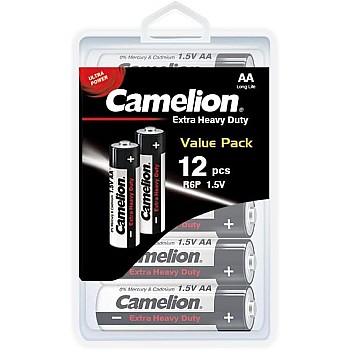 Camelion Extra Heavy Duty R6 AA Zinc-Carbon Batteries (Pack of 12) - Black