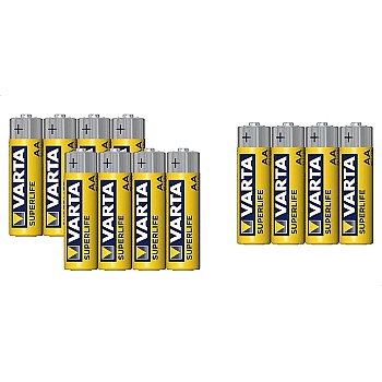 Varta Superlife Zinc Carbon Battery Set, 1.5 Volts, Size AA - 12 Batteries