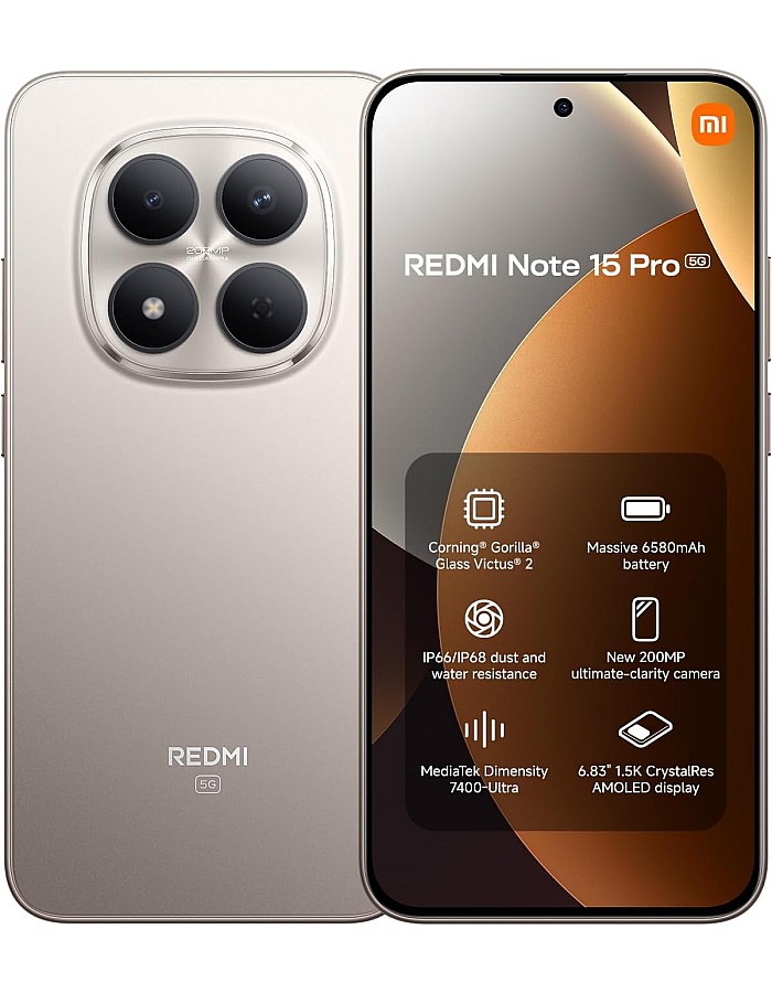XIAOMI Redmi Note 15 Pro 5G Smartphone (12+256 GB) – 6580 mAh battery, IP66/IP68 dust and water protection, New 200 MP camera, 6.83" AMOLED display, Titanium,18 Months Local Warranty