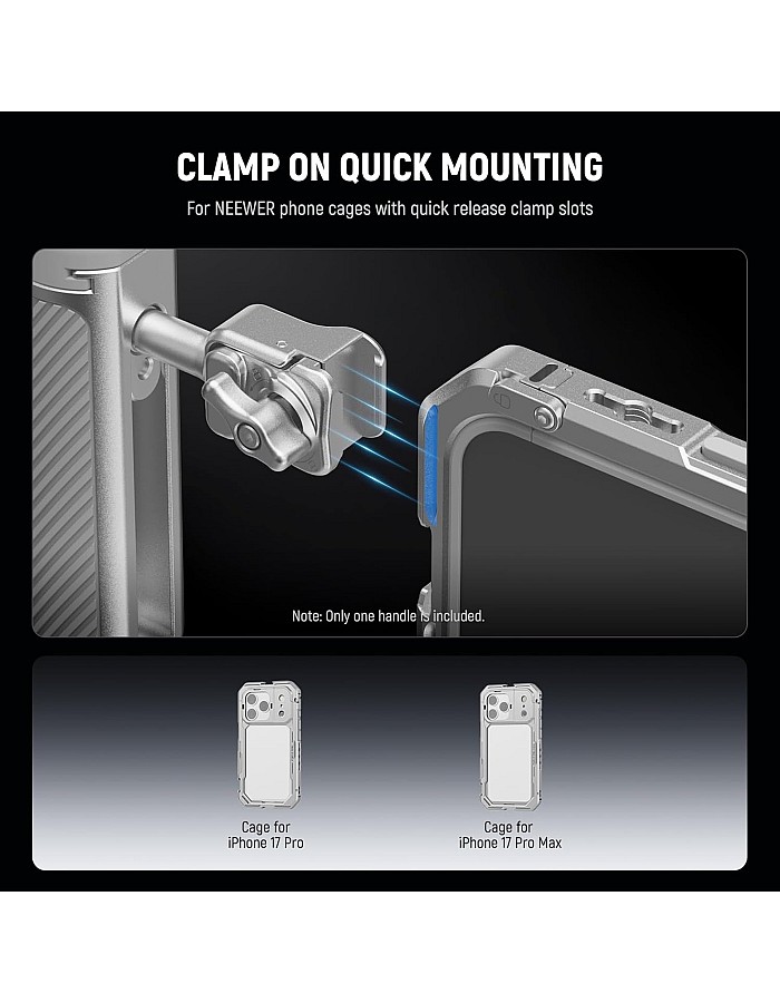 NEEWER Quick Release Side Handle with Detachable Bluetooth Shutter, Anti Off Cold Shoe, 360° Rotation, Compatible with 16 Pro 16 Pro Max S25 Ultra Cage Accessories, Silver + Gray, PA045E