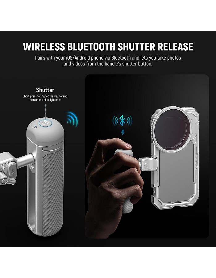 NEEWER Quick Release Side Handle with Detachable Bluetooth Shutter, Anti Off Cold Shoe, 360° Rotation, Compatible with 16 Pro 16 Pro Max S25 Ultra Cage Accessories, Silver + Gray, PA045E