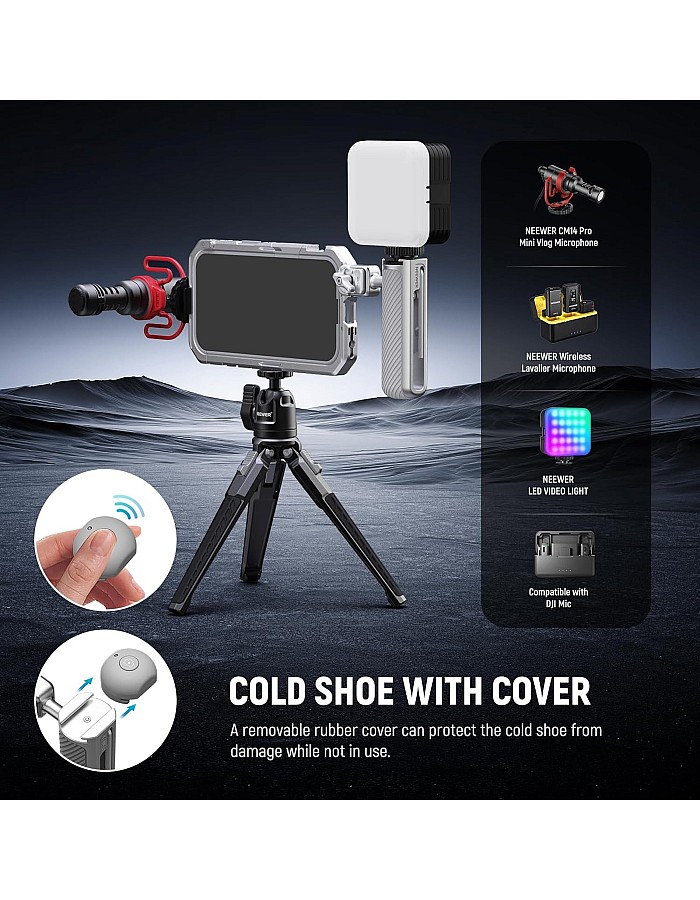 NEEWER Quick Release Side Handle with Detachable Bluetooth Shutter, Anti Off Cold Shoe, 360° Rotation, Compatible with 16 Pro 16 Pro Max S25 Ultra Cage Accessories, Silver + Gray, PA045E