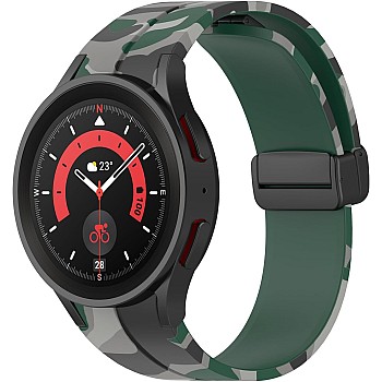 Camo Silicone Sport Watch Band Compatible with Samsung Galaxy Watch 5 Pro 45mm/Galaxy Watch 5 44mm 40mm/Galaxy Watch 4 44mm 40mm, Replacement Magnetic Folding Buckle Watch Strap for Samsung Galaxy