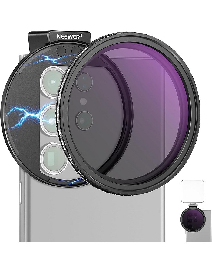 NEEWER 67mm Clip On Variable ND2-ND32 Phone Lens Filter Kit, Phone Clip with Magnetic Adapter Ring/Cold Shoe/Locking Knob, HD Magnetic ND Filter for iPhone 15 Pro Max 14 13 Galaxy S22 S23 S24 Ultra