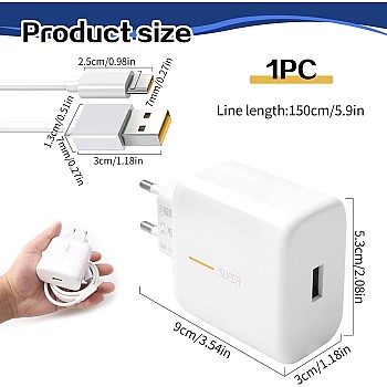 65W Fast Charger for Oppo Supervooc, with 1.5M USB C Cable, Compatible with Find X7/X6/X5/X3/X2 Pro Reno 11/10/8/7/6, A96/A94/A77, USB-C Charge