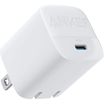 Anker 313 GaN 30W Foldable Charger PIQ 3.0 Durable Compact Fast Charger for iPhone 15/15 plus/15 Pro/15 Pro Max/14/13, Galaxy, Pixel 6/7, iPad/iPad Mini (Cable Not Included) (White)