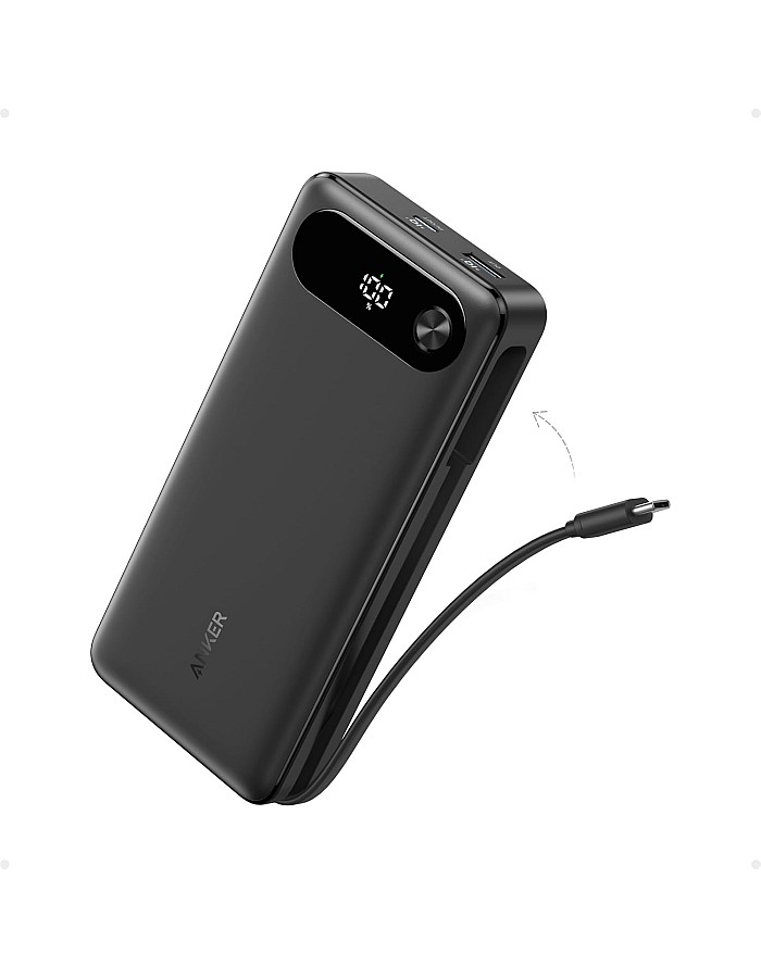 باور بانك من أنكر بسعة 20000 ميلي أمبير ببطارية ليثيوم آيون وزمن شحن 1.5 ساعة مع منفذ USB-C لأجهزة السمارتفون و اللابتوب و التابلت، 3 منافذ، أسود