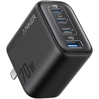 Anker Zolo 70W Charger 4-Port A121C Fast charger Gan Technology and Compact for MacBook, iPad, iPhone 17/iPhone Series, Galaxy S26/S25 (Black)