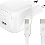 شاحن حائط سريع صغير بقدرة 45 وات مع كابل USB نوع C إلى USB نوع C، متوافق مع موبايل آبل آيفون 16 و15 و14 وبلس وبرو وبرو ماكس وسلسلة سامسونج جالاكسي S25