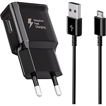 شاحن مع كابل شحن متوافق مع سامسونج جالاكسي S7 وS7 Edge وS6 وS6 ايدج وS5 وS4 وS3 وA03 وTab A (2016) وTab E وTab S، مزود بكابل Micro USB بطول 1.5 م، شاحن سريع بديل أصلي