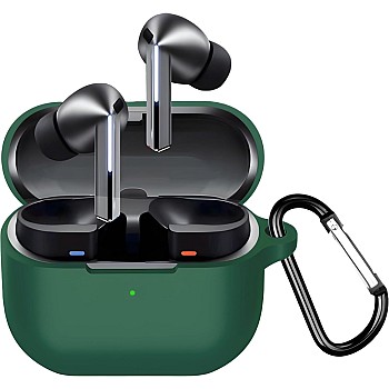 Dl3 Mobilak Compatible with Samsung Galaxy Buds3 FE/Galaxy Buds 3 FECase Cover, Soft Silicone Shockproof Protective Case Wireless Earbuds with Carabiner, Front LED Visible (Green)