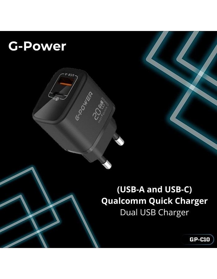 شاحن من جي باور بتقنية USB، متوافق مع آيفون وسامسونج وشاومي وجوجل بيكسل وآيباد، بمنفذين