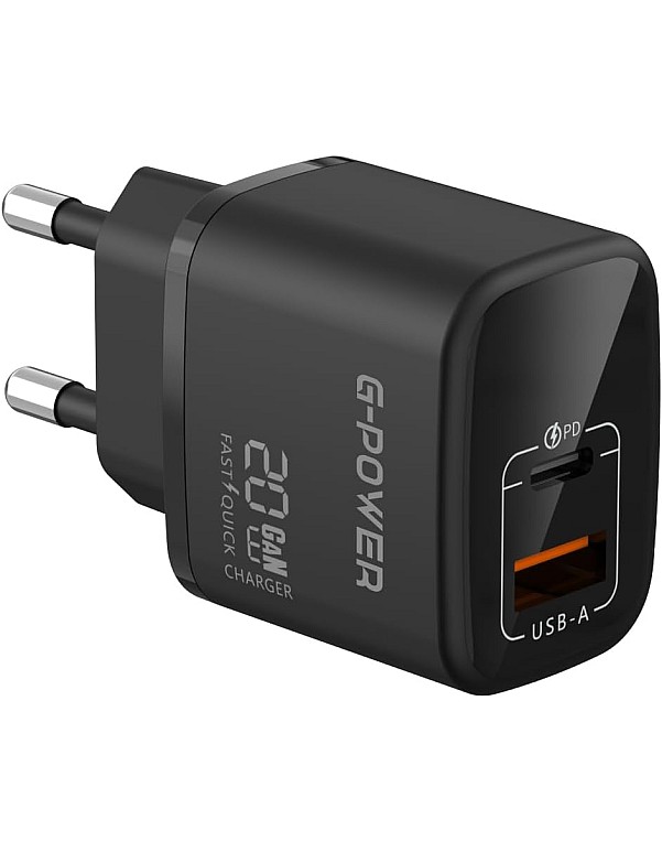 شاحن من جي باور بتقنية USB، متوافق مع آيفون وسامسونج وشاومي وجوجل بيكسل وآيباد، بمنفذين