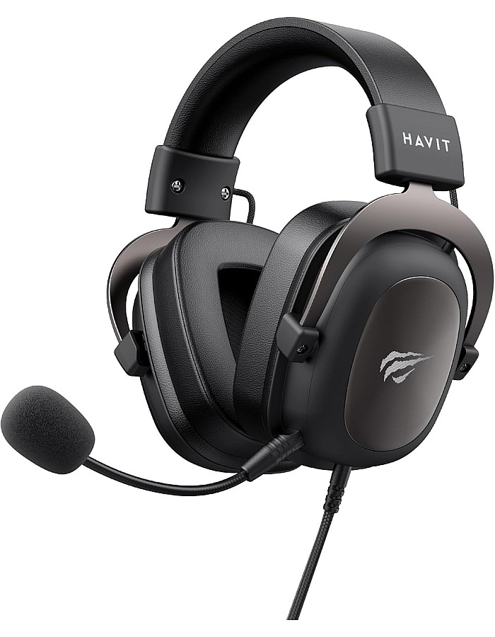 سماعات راس للالعاب H2002d من هافيت لاجهزة بلاي ستيشن 4 وبلاي ستيشن 5 والكمبيوتر وXbox Series X|S وXbox One مع ميكروفون - مشغلات 53 ملم - اطار الومنيوم متين