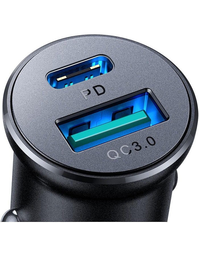 Joyroom JR-CCN05 30W Mini Metal Car Charger – USB-C PD + USB-A Quick Charging, Fast Charge Support (PD3.0/PPS/QC3.0), Compact Design – Black | 12-Month Warranty