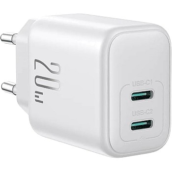 Joyroom JR-TCF12 20W Dual-Port Charger Dual USB-C (2C) Fast Charging Adapter EU Plug – White