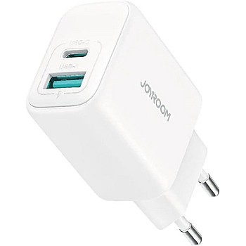 Joyroom JR‑TCF21 20W Dual‑Port USB‑A & USB‑C Fast Charger Compact Wall Charger for Smartphones & Tablets – White (12‑Month Warranty)