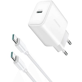 Joyroom JR‑TCF24 30 W USB‑C PD & QC3.0 Fast Wall Charger with 1M USB‑C to USB‑C Cable, PPS & Samsung SFC Compatible, Rapid Charging Adapter for Smartphones & Tablets - White | 12-Month Warranty