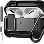 Olytop for Airpods Pro 2/1 Case Cover 2019/2022/2023, [Secure Lock] Armor Cool Airpod Pros 2nd/1st Generation with Cleaner Pen - Rugged Protective Shockproof Skin for Men with Keychain - Black