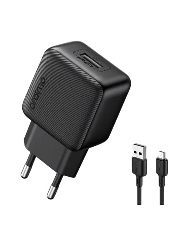 Oraimo OCW-1111EM Fast Charging Wall Charger With Micro Cable – Compact 2A USB Power Adapter, Universal Compatibility, Stable & Safe Charging for Smartphones, Tablets & More – Black
