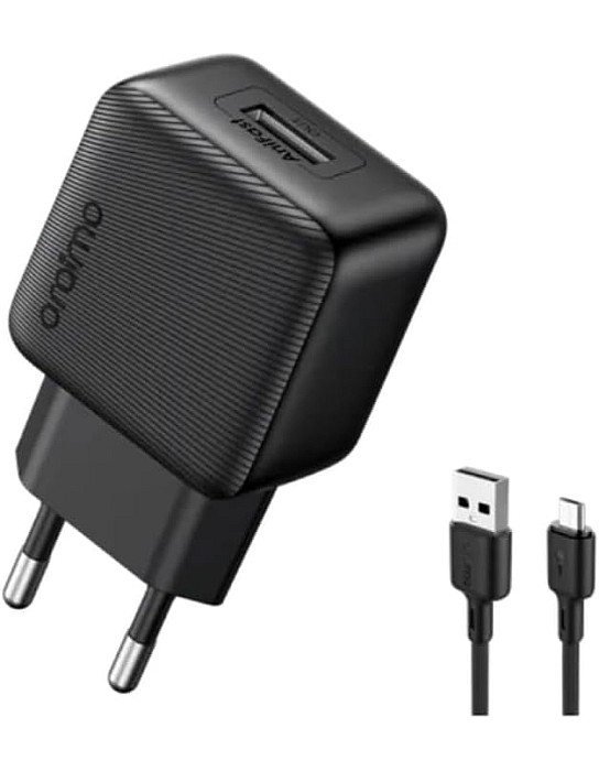 Oraimo OCW-1111EM Fast Charging Wall Charger With Micro Cable – Compact 2A USB Power Adapter, Universal Compatibility, Stable & Safe Charging for Smartphones, Tablets & More – Black