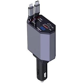 Retractable Car Charger 4 in 1 100W Max USB C PD33W&QC3.0 Dual Cables 80cm Magic Cable & Instant Bounce, Car Charger Adapter for iPhone 16 15 Pro Max, iPad, Galaxy S23