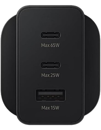 Samsung 65W PD Power Adapter Trio 2 x USB C & 1 x USB A Black UK Plug - EP-T6530NBEGGB