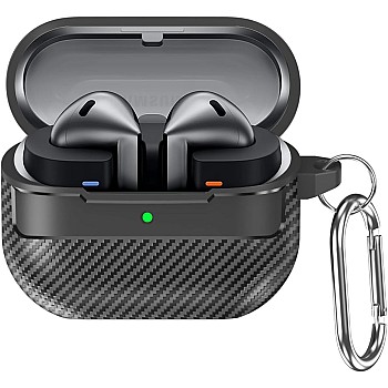Samsung Galaxy Buds 3/Buds 3 Pro Heavy Duty Case with Carabiner - Carbon Fiber Texture (Black)
