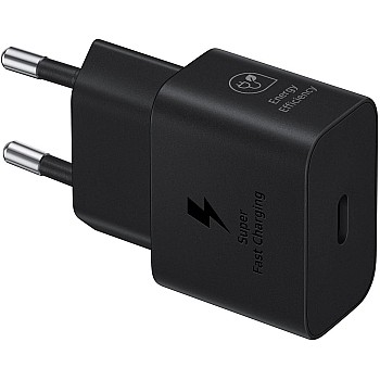 شاحن من سامسونج بمنفذ USB تايب-C متوافق مع أجهزة جالاكسي بمنفذ واحد بقوة 25 واط مع شحن سريع وتقنية GaN وحماية متعددة