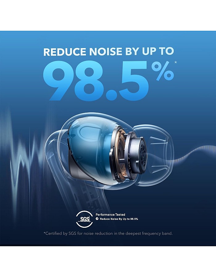 Soundcore Liberty 4 NC Earbuds, 98.5 Percent Noise Reduction, Adaptive Cancelling To Ears And Environment, Hi-Res Sound, 50H Battery, Wireless Charging, Bluetooth 5.3 Navy Blue -18 Months Warranty