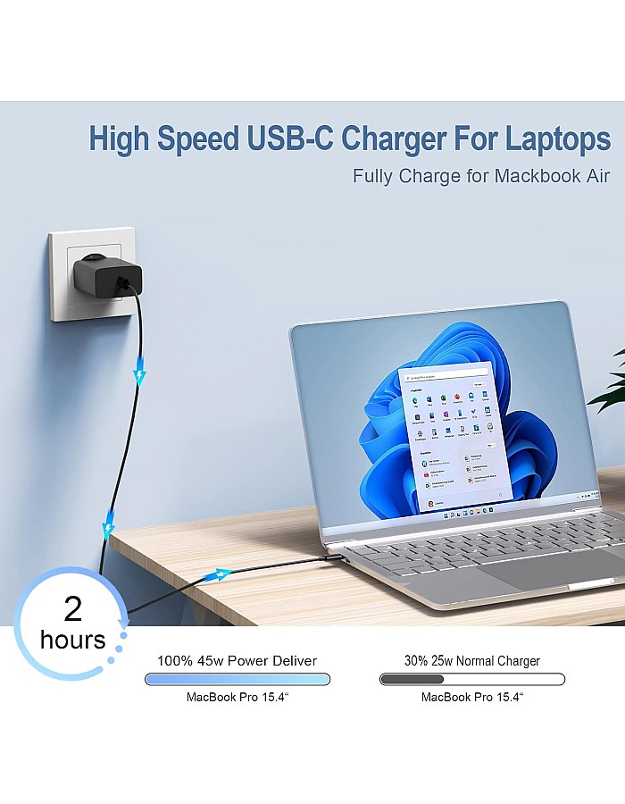 شاحن USB نوع C بقدرة 45 وات بتقنية الشحن السريع 2.0 متوافق مع أجهزة سامسونج جالاكسي (S23، S23 الترا، S22، نوت 20 الترا وغيرها)، بتقنية PPS وPD 3.0، يأتي م