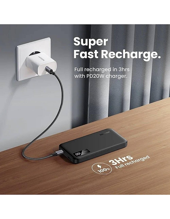 شاحن باور بانك 10000 مللي أمبير في الساعة 22.5 وات من يوجرين، شاحن باور بانك محمول USB A وUSB C، يدعم الشحن السريع وتوصيل الطاقة 3.0، شاشة رقمية، متو