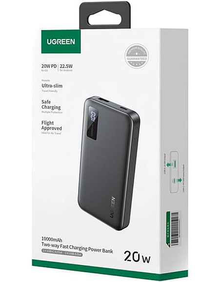 شاحن باور بانك 10000 مللي أمبير في الساعة 22.5 وات من يوجرين، شاحن باور بانك محمول USB A وUSB C، يدعم الشحن السريع وتوصيل الطاقة 3.0، شاشة رقمية، متو
