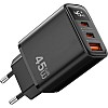 WiWU Firefly GaN Tech Series 45W Fast Wall Charger, Dual Port USB-C PD + USB-A High-Speed Power Adapter, Compact Mini Charging Head – Black | Wi-G011