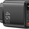 WiWU Firefly GaN Tech Series 45W Fast Wall Charger, Dual Port USB-C PD + USB-A High-Speed Power Adapter, Compact Mini Charging Head – Black | Wi-G011