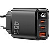 WiWU Firefly GaN Tech Series 45W Fast Wall Charger, Dual Port USB-C PD + USB-A High-Speed Power Adapter, Compact Mini Charging Head – Black | Wi-G011